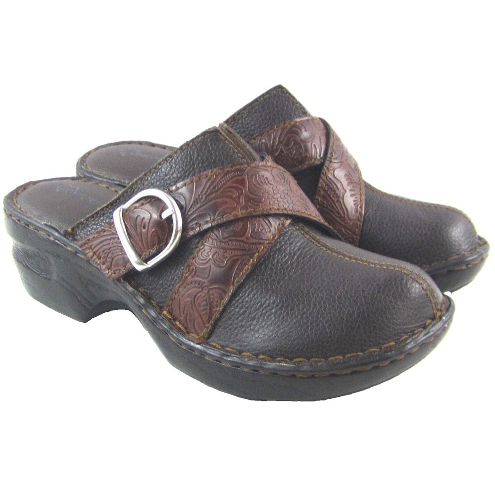 I love Comfort Dharma Heart Womens Brown Leather Clog Buckle‎ Floral Shoes 5.5 M